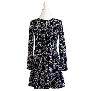Simply Vera Wang Dress Blue Tan Floral A Line Long Sleeve Fit & Flare Size XS
